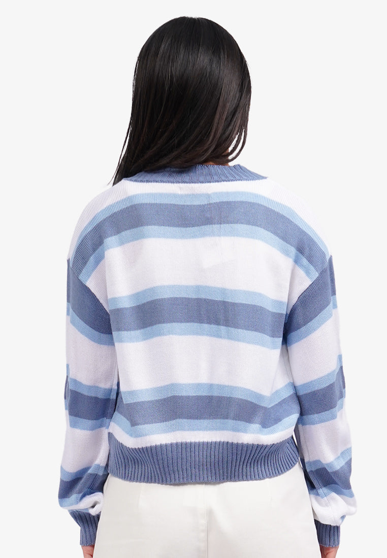 Stripes Knit Cardigan Blue