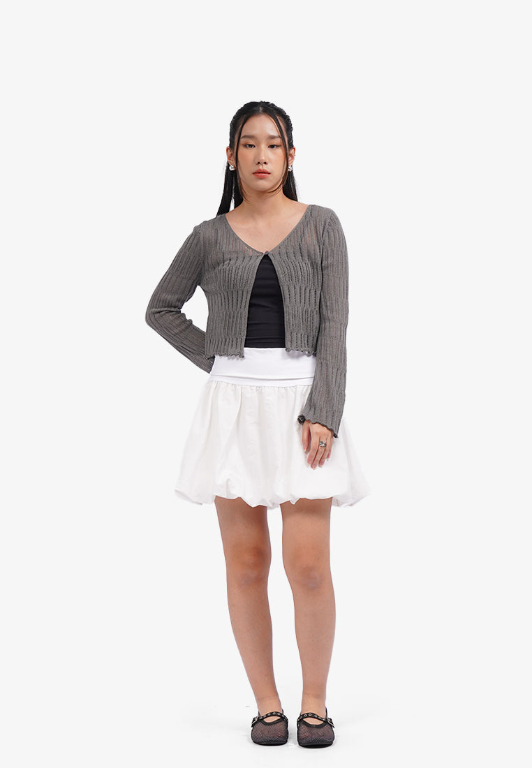 Open Work Long Sleeve Cardigan Dark Grey