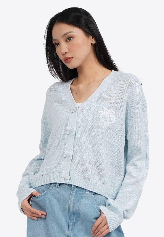 Heart Embroidery Long Sleeve Cardigan