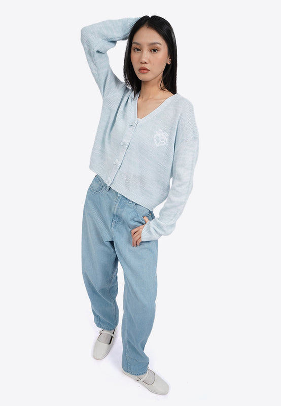 Heart Embroidery Long Sleeve Cardigan