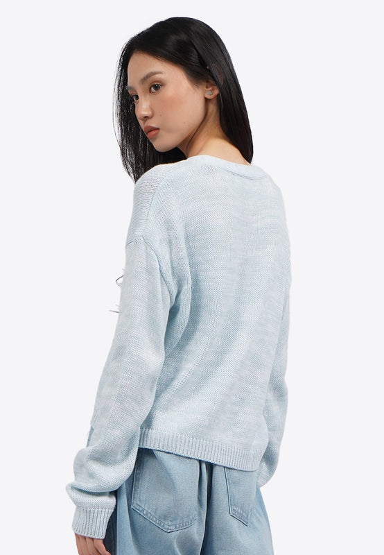 Heart Embroidery Long Sleeve Cardigan