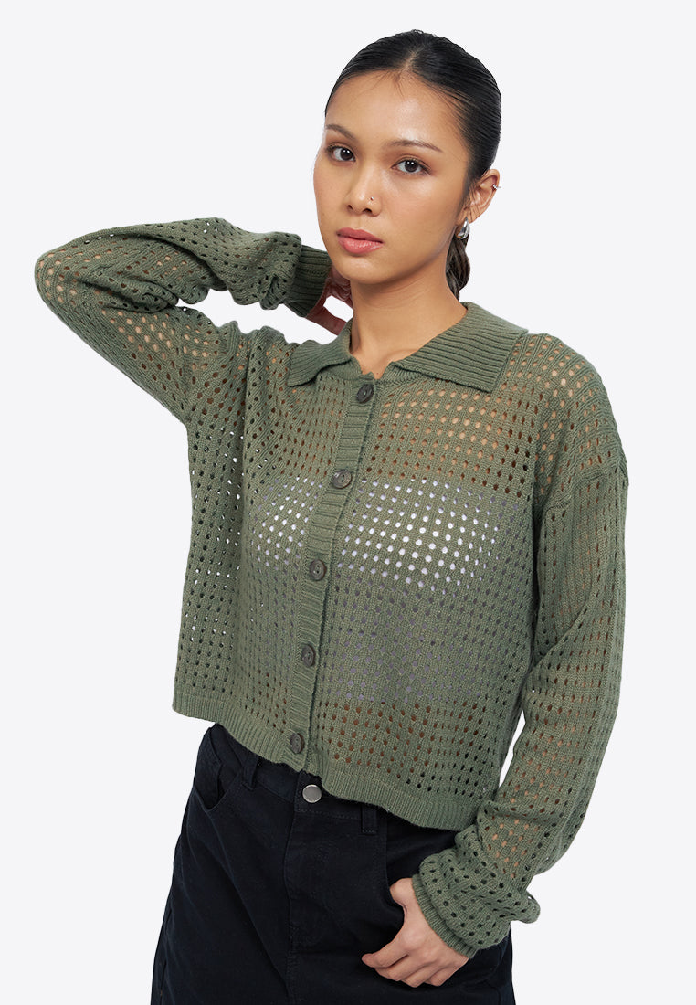 Hole Knit Collar Cardigan
