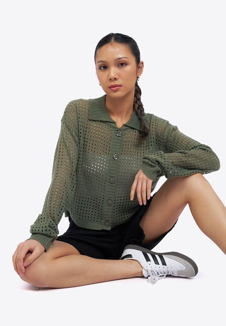 Hole Knit Collar Cardigan