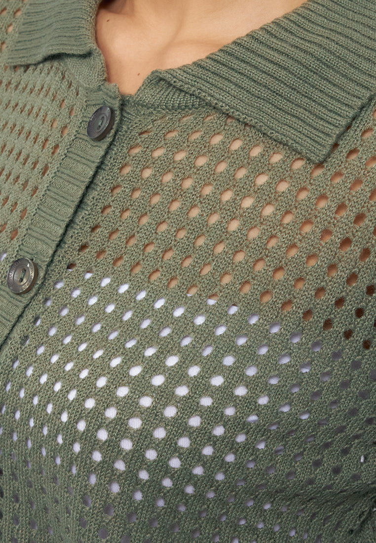 Hole Knit Collar Cardigan