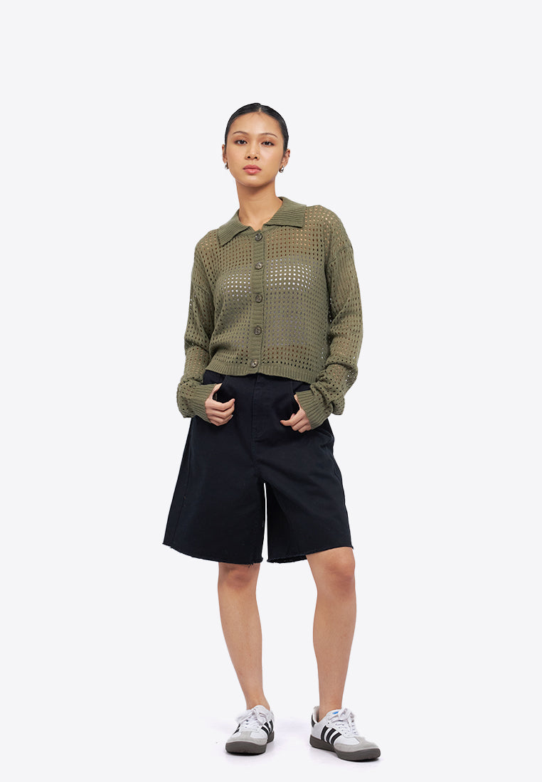Hole Knit Collar Cardigan