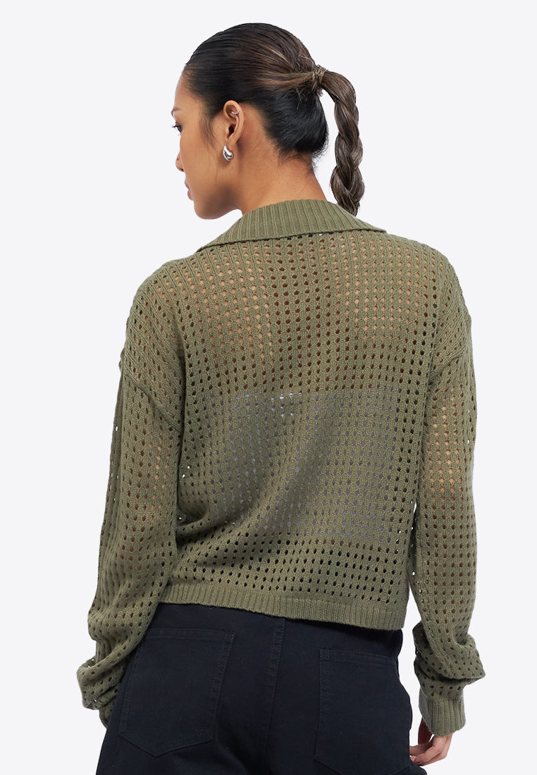 Hole Knit Collar Cardigan
