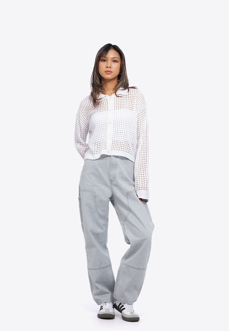 Hole Knit Collar Cardigan