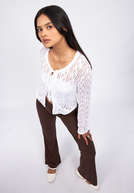 Openwork Long Sleeve Knit Cardigan