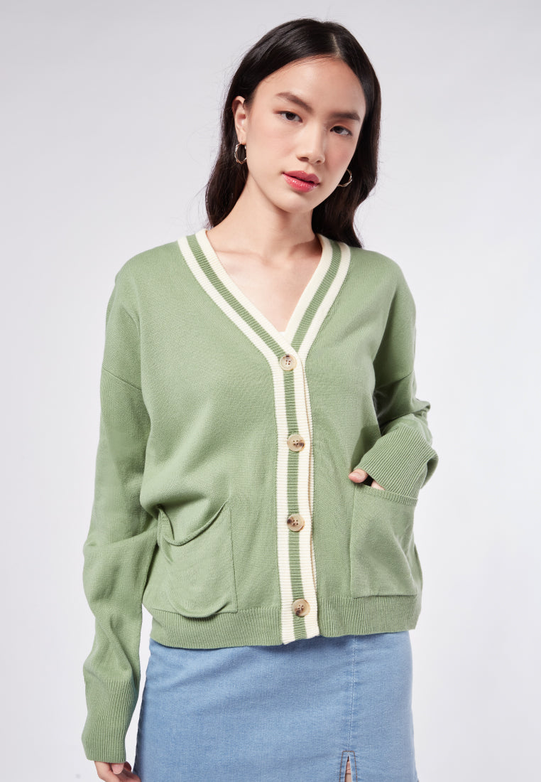 Slouchy Cardigan with Stripe Details