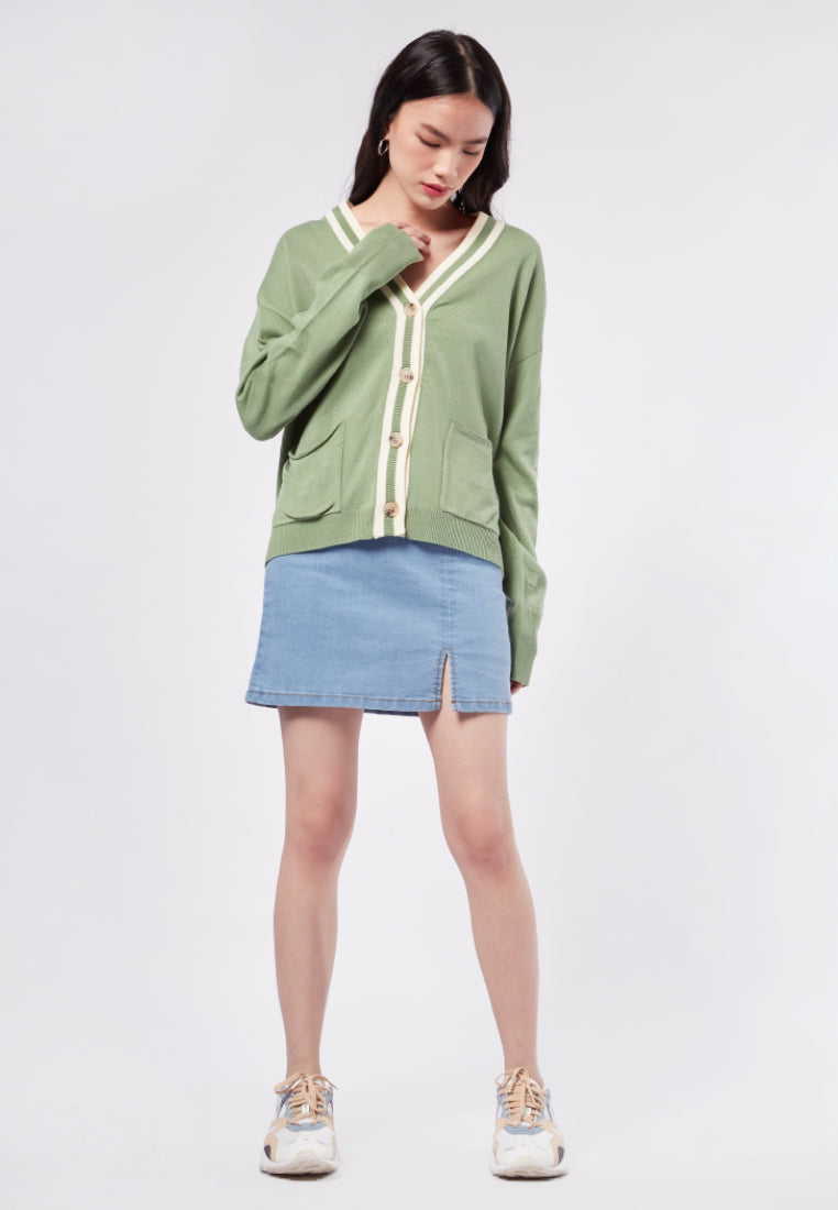 Slouchy Cardigan with Stripe Details