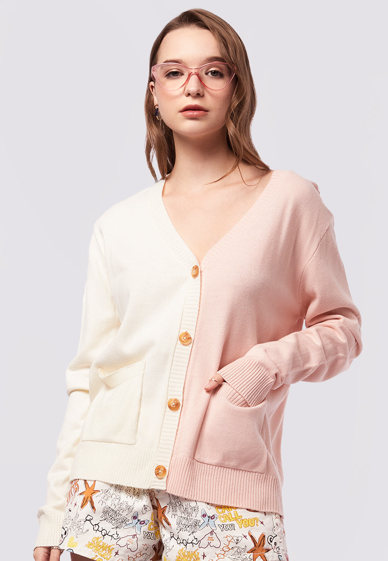 Colorblock Slouchy Knit Cardigan