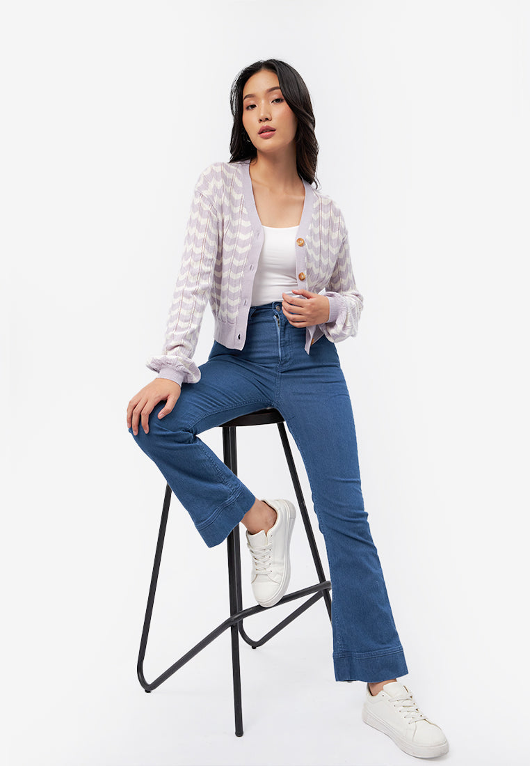Wave Printed Long Sleeve Cardigan