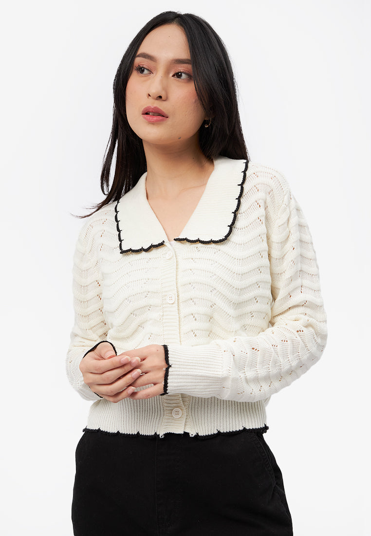 Long Sleeve Collared Cardigan Off White