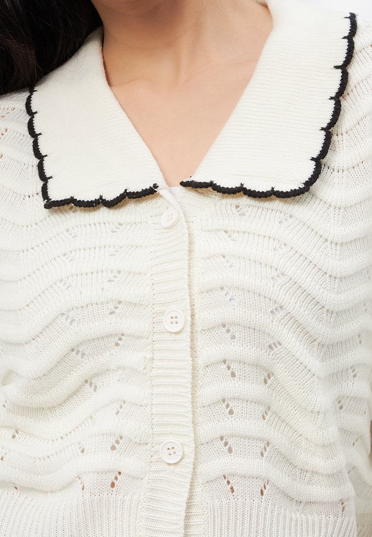 Long Sleeve Collared Cardigan Off White