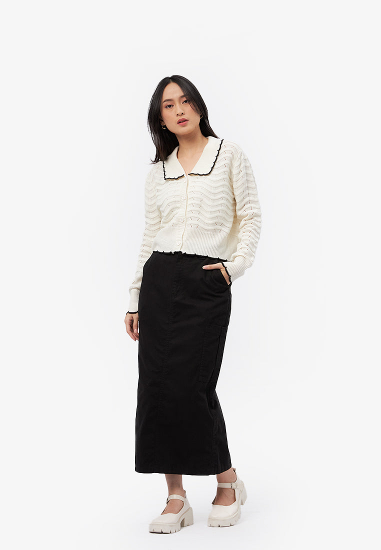 Long Sleeve Collared Cardigan Off White