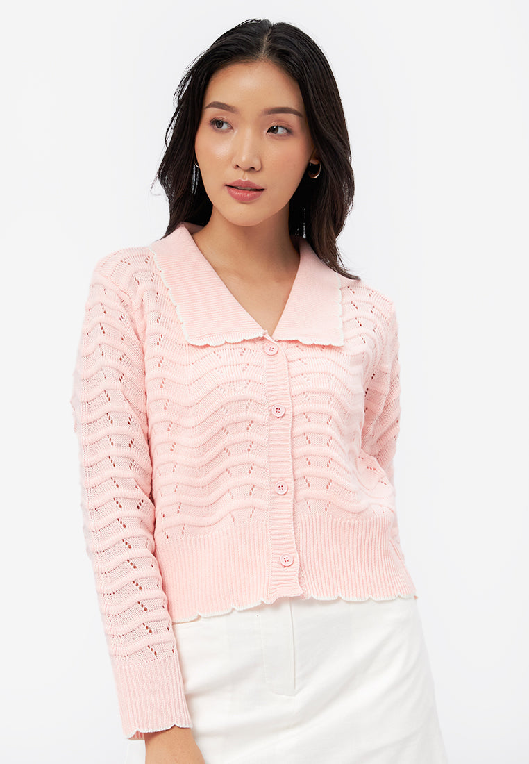 Long Sleeve Collared Cardigan L.Pink