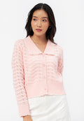 Long Sleeve Collared Cardigan L.Pink
