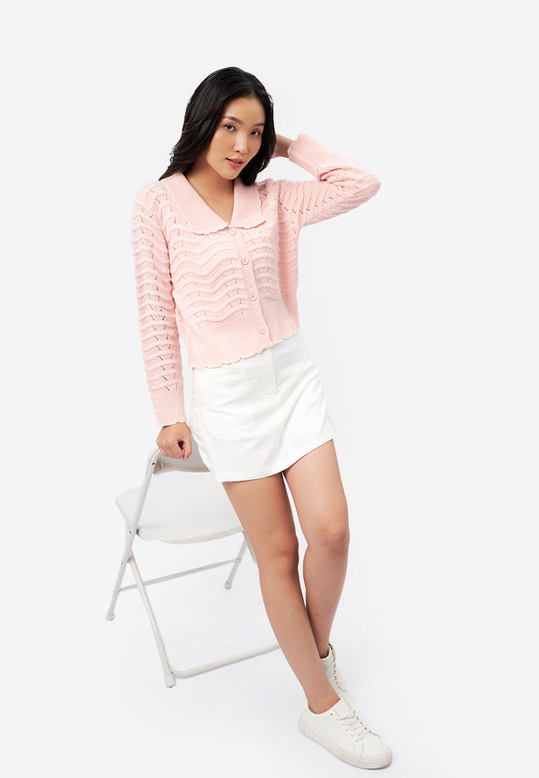 Long Sleeve Collared Cardigan L.Pink