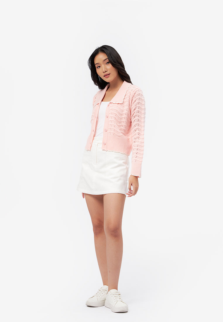 Long Sleeve Collared Cardigan L.Pink