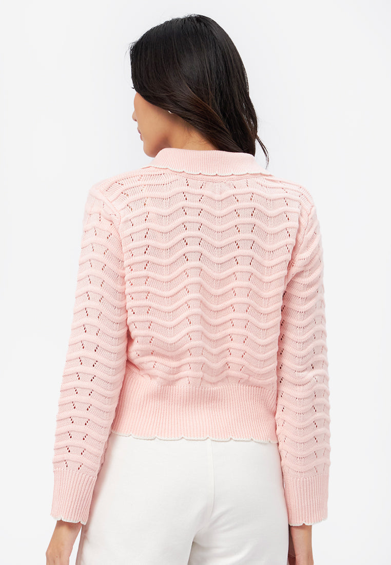 Long Sleeve Collared Cardigan L.Pink