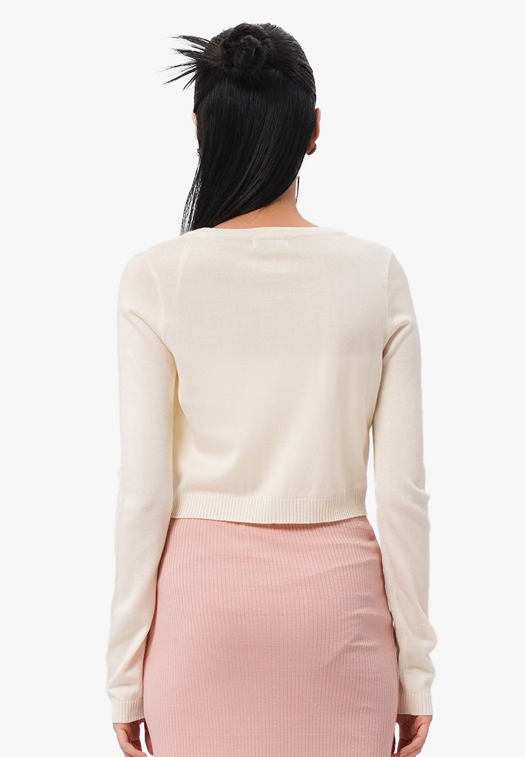 Crop Knit Cardigan Off White