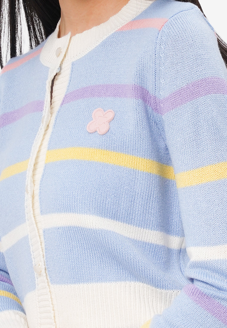 Striped Long Sleeve Crop Cardigan L.Blue