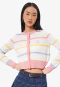 Striped Long Sleeve Crop Cardigan Off White