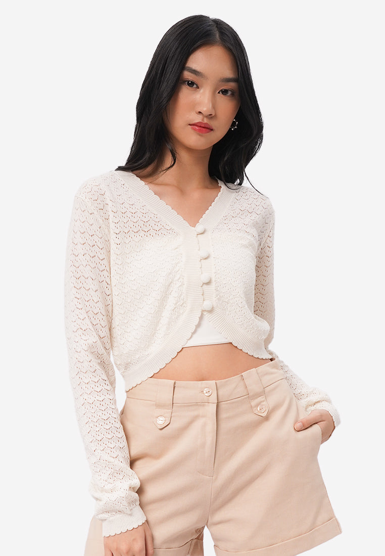 Cropped Crochet Cardigan Off White