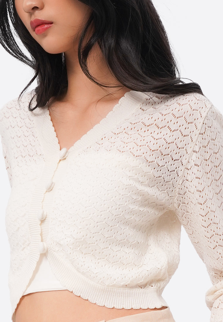 Cropped Crochet Cardigan Off White