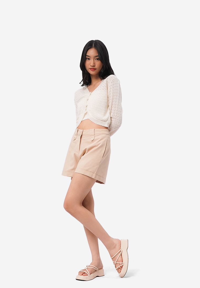 Cropped Crochet Cardigan Off White