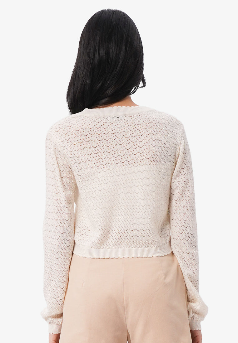 Cropped Crochet Cardigan Off White