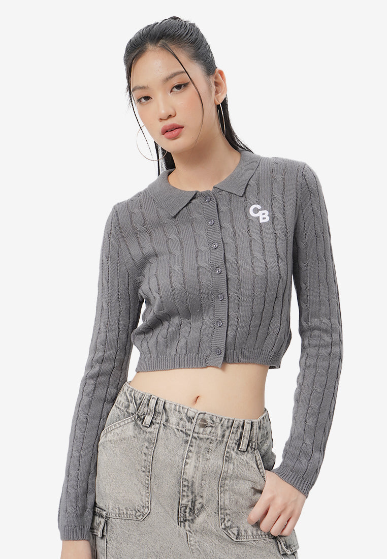 Cable Knit Button Up Top Grey