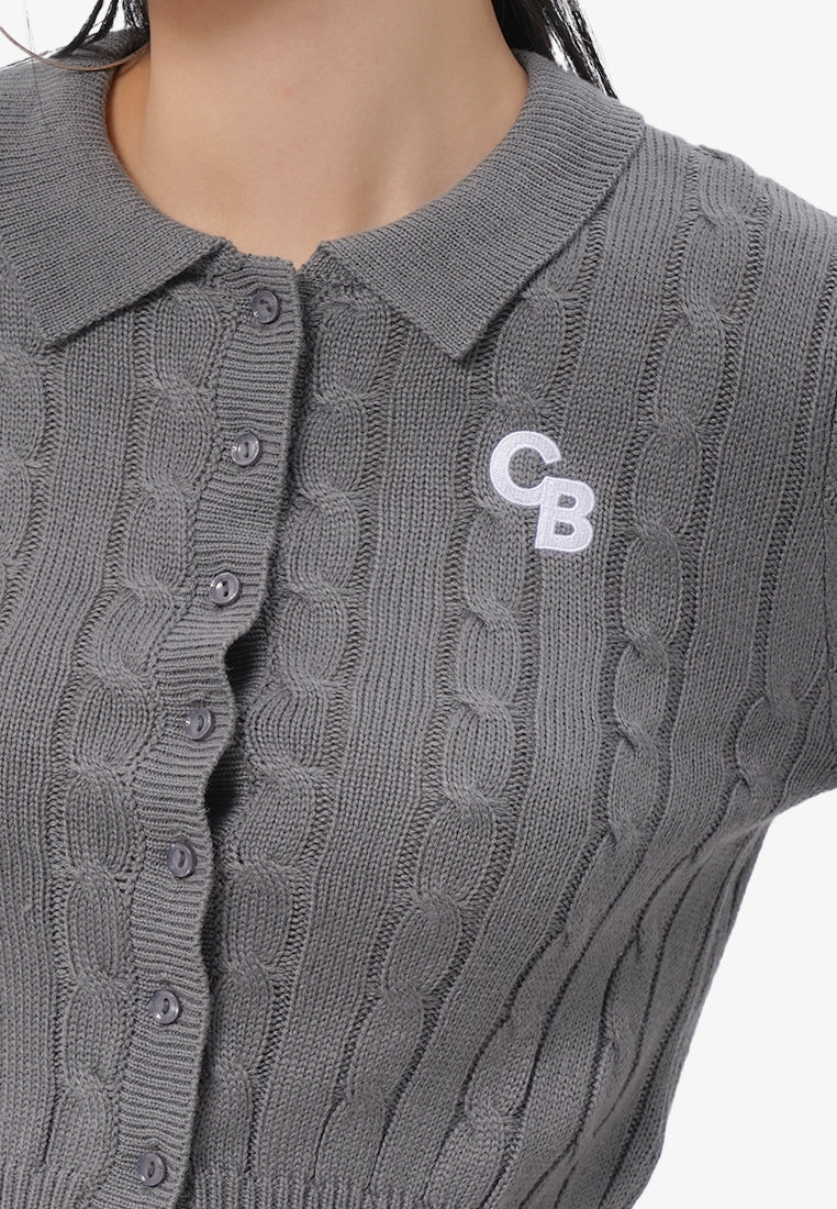 Cable Knit Button Up Top Grey