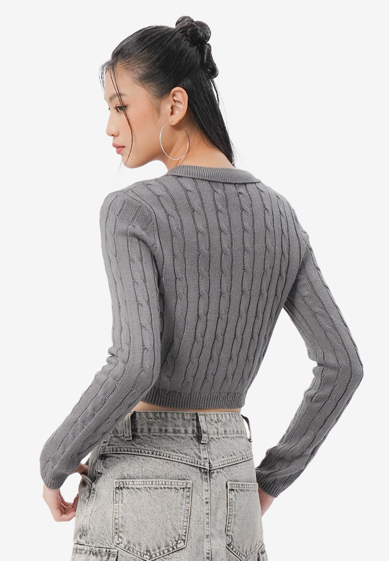 Cable Knit Button Up Top Grey
