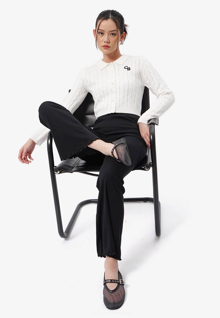 Cable Knit Button Up Top Off White