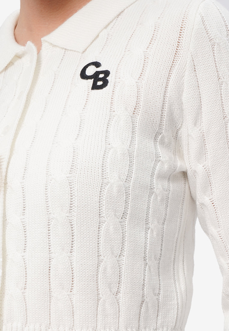 Cable Knit Button Up Top Off White
