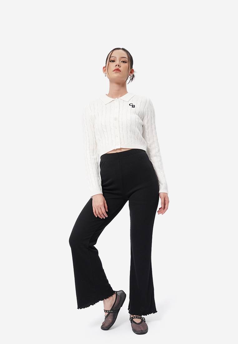Cable Knit Button Up Top Off White