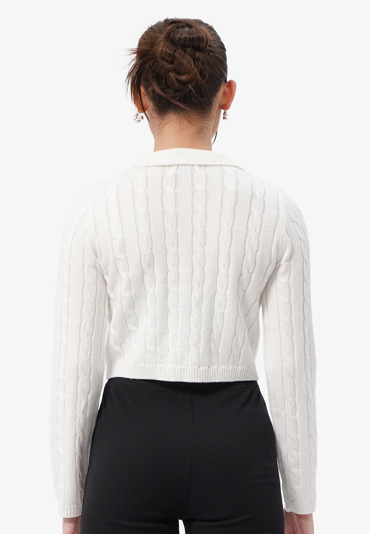 Cable Knit Button Up Top Off White