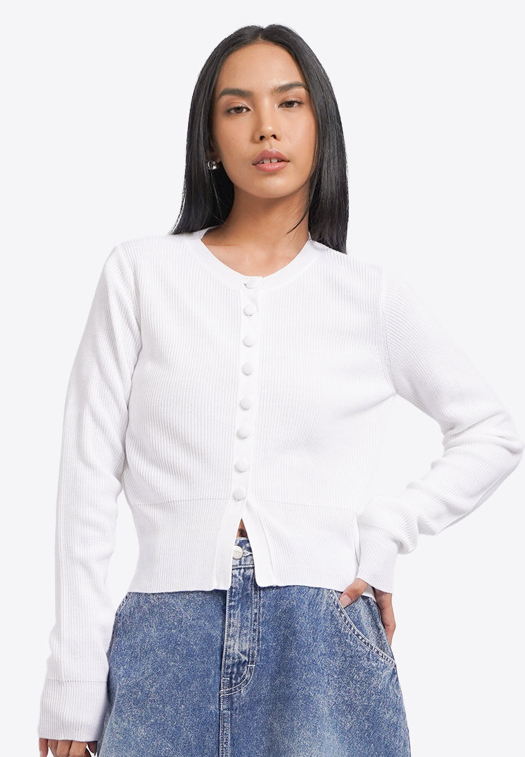 Buttoned Up Round Neck Cardigan