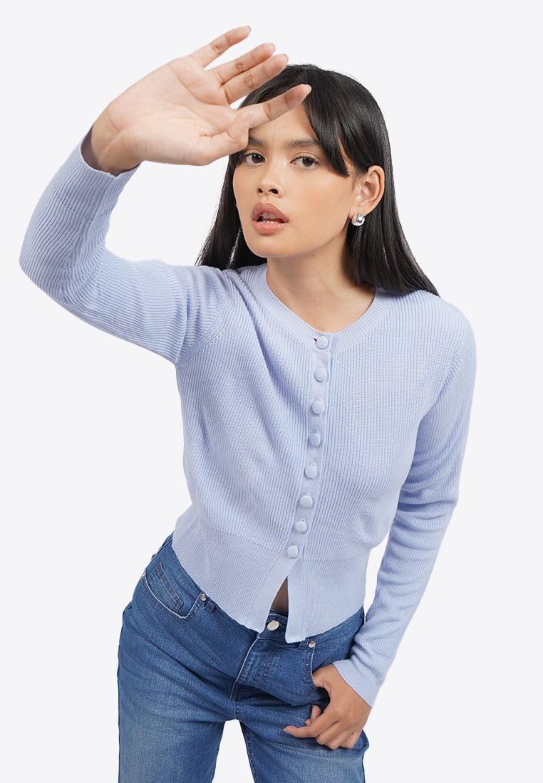 Buttoned Up Round Neck Cardigan