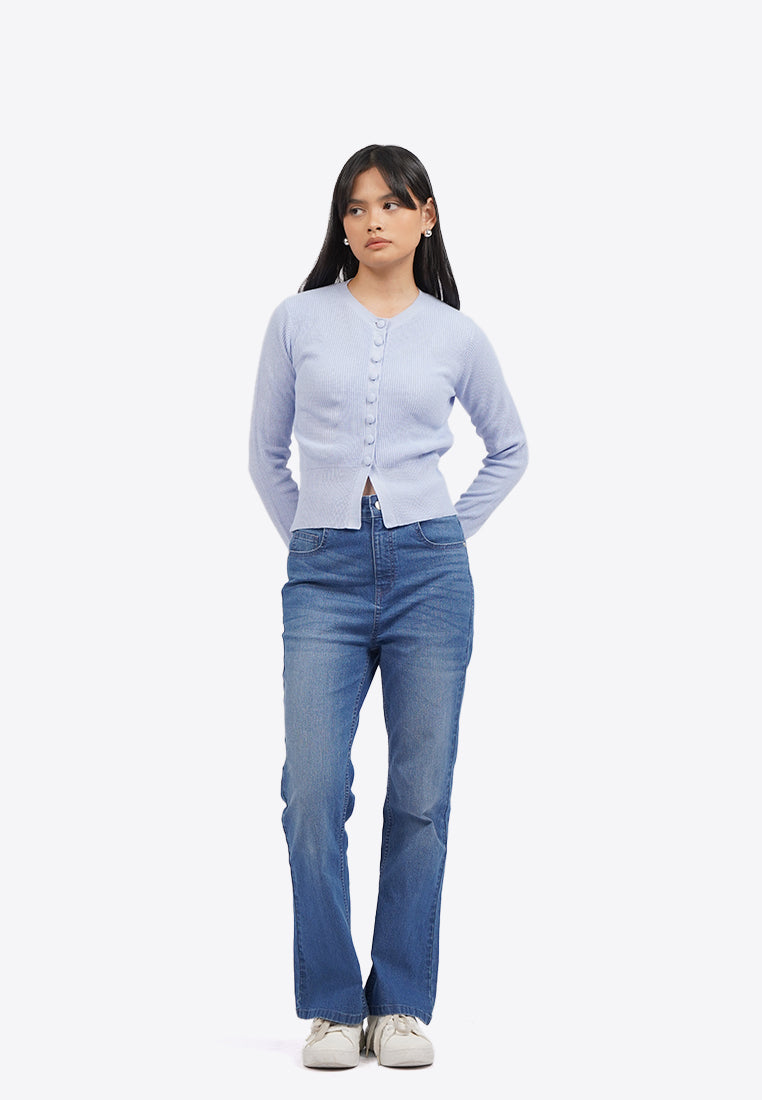 Buttoned Up Round Neck Cardigan