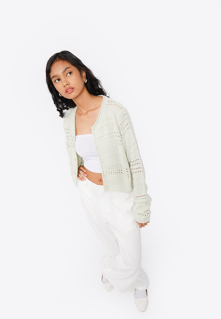 Round Neck Long Sleeve Cardigan