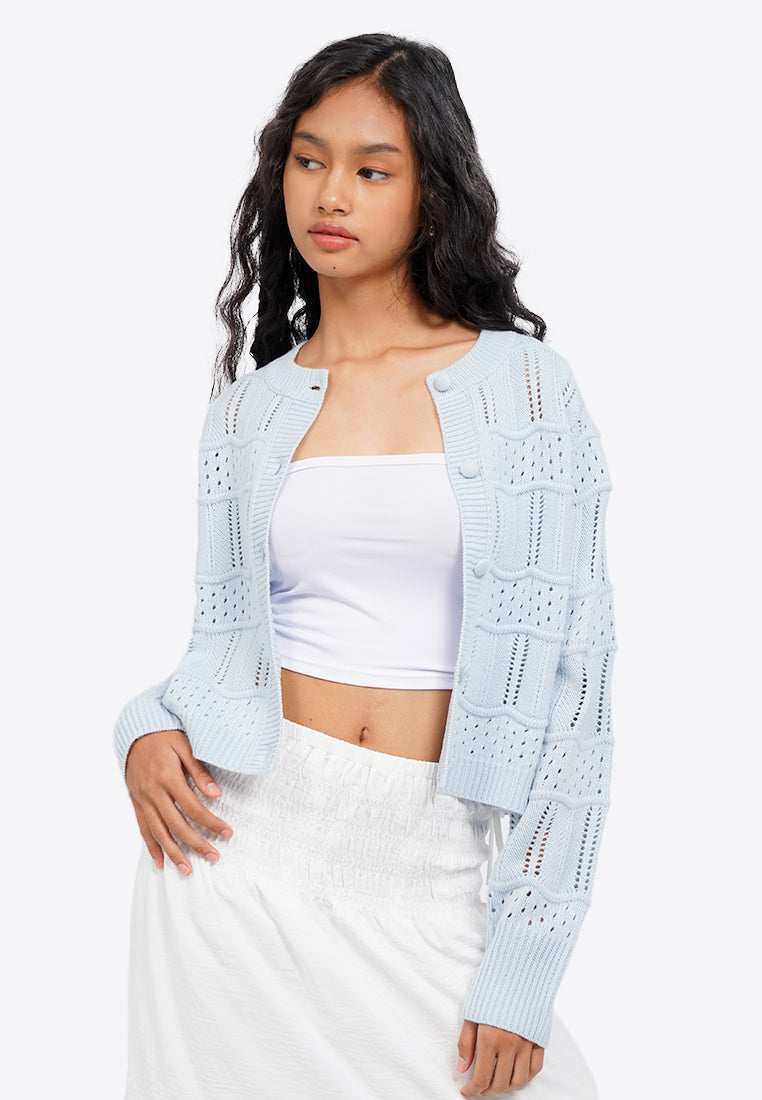 Round Neck Textured Cardigan