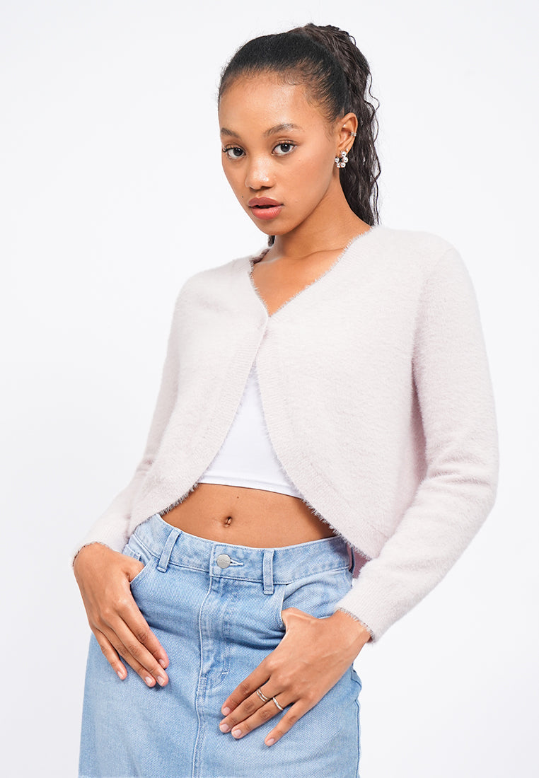 Textured Long Sleeve Crop Cardigan