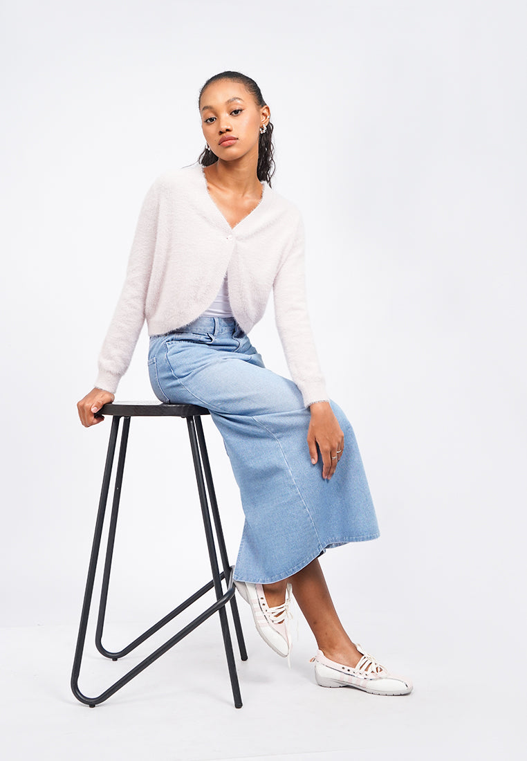 Textured Long Sleeve Crop Cardigan