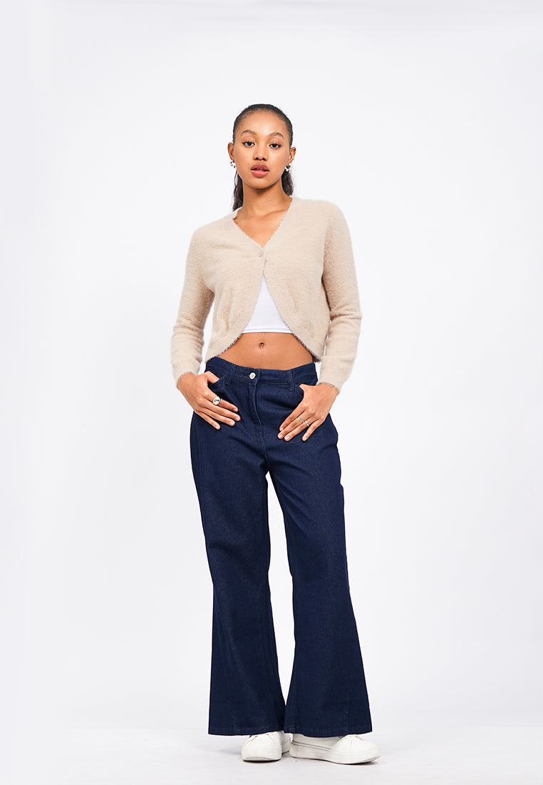 Textured Long Sleeve Crop Cardigan
