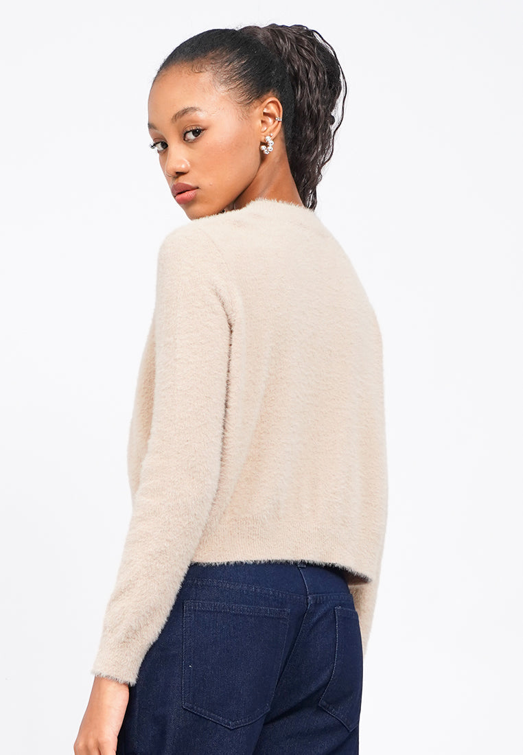 Textured Long Sleeve Crop Cardigan