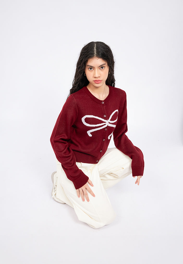 Ribbon Long Sleeve Knit Cardigan