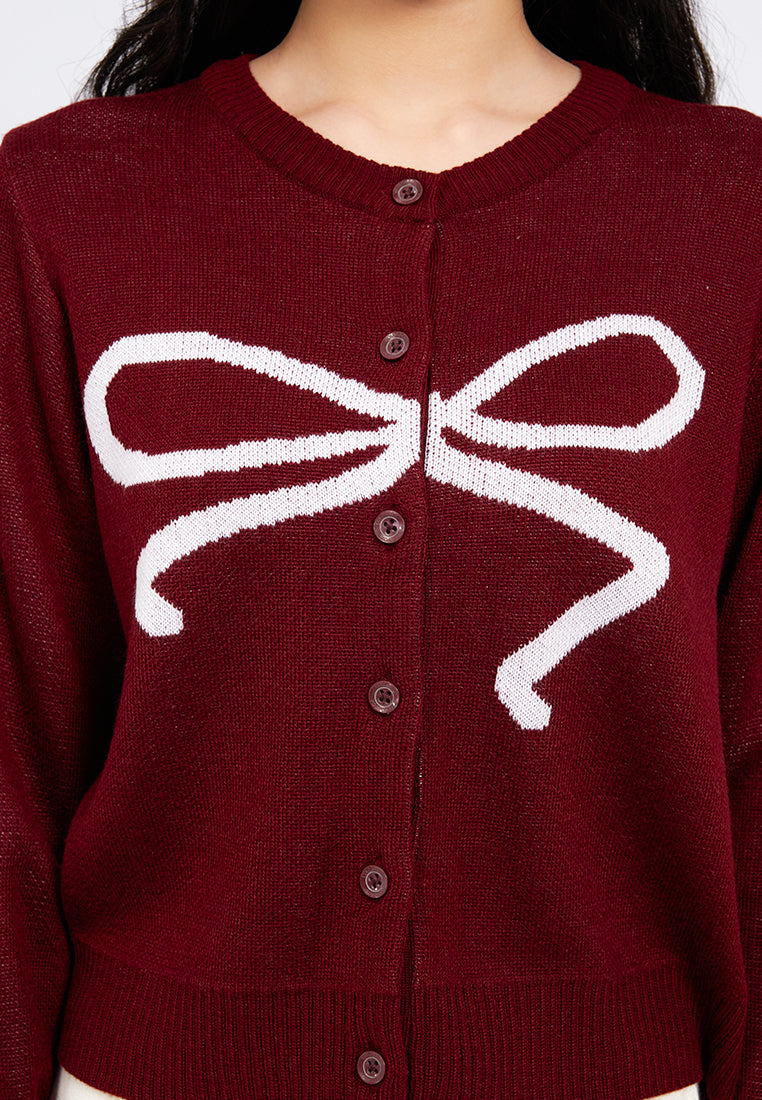 Ribbon Long Sleeve Knit Cardigan