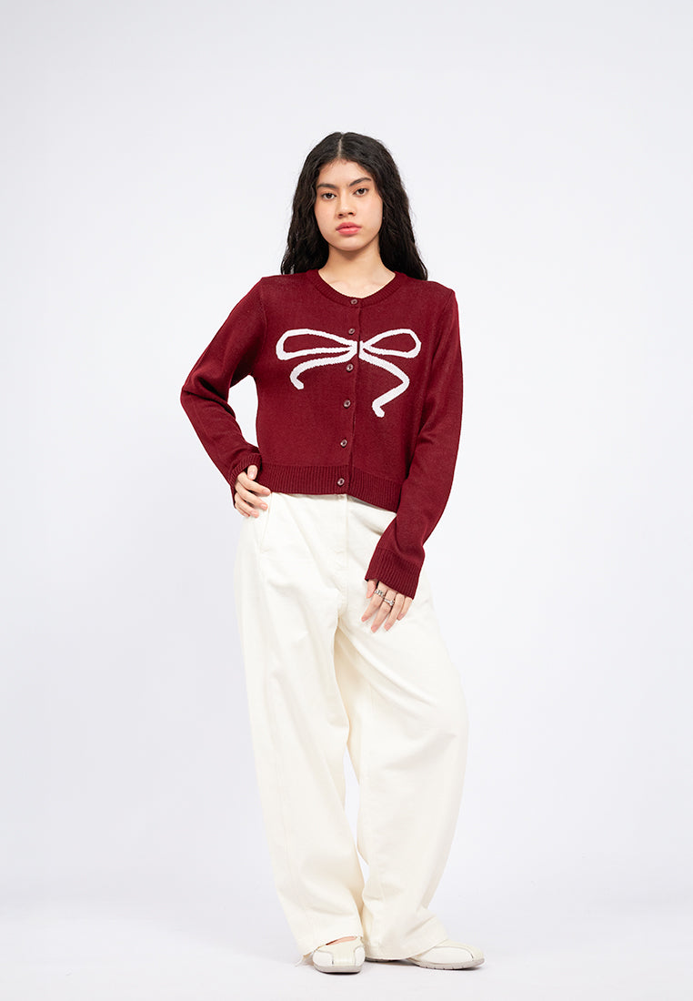 Ribbon Long Sleeve Knit Cardigan